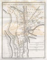 1799 map of Cairo region showing ancient position of Memphis and changes in Nile river course