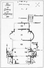 Plan of excavations of the Kastellbad legion camp bathhouse from 1901 showing Apodyterium, Tepidarium, Caldarium rooms