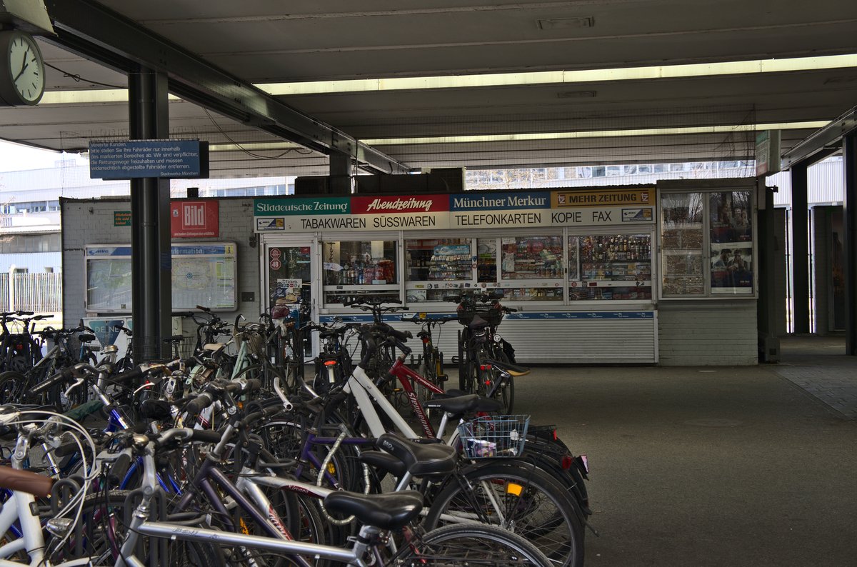 kiosk next to Olympiazentrum U-Bahn station entrance in Munich