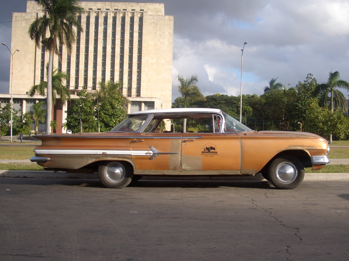 1960 Chevrolet Impala parked at Revolution Square in Havana Cuba