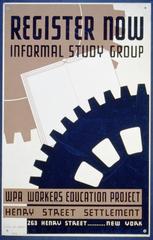 Register now poster for informal study group at Henry Street Settlement New York workers