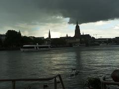 Frankfurt Cathedral reflected in the Main River from Döner boat