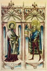 Carolus Magnus presenting St Bartholomew the model of Frankfurt cathedral