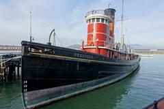 Historic Hercules tugboat docked at Hyde Street Pier in San Francisco