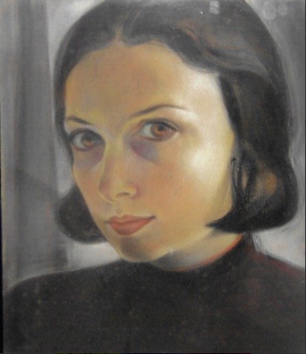 Painting of Dörte Helm in her studio