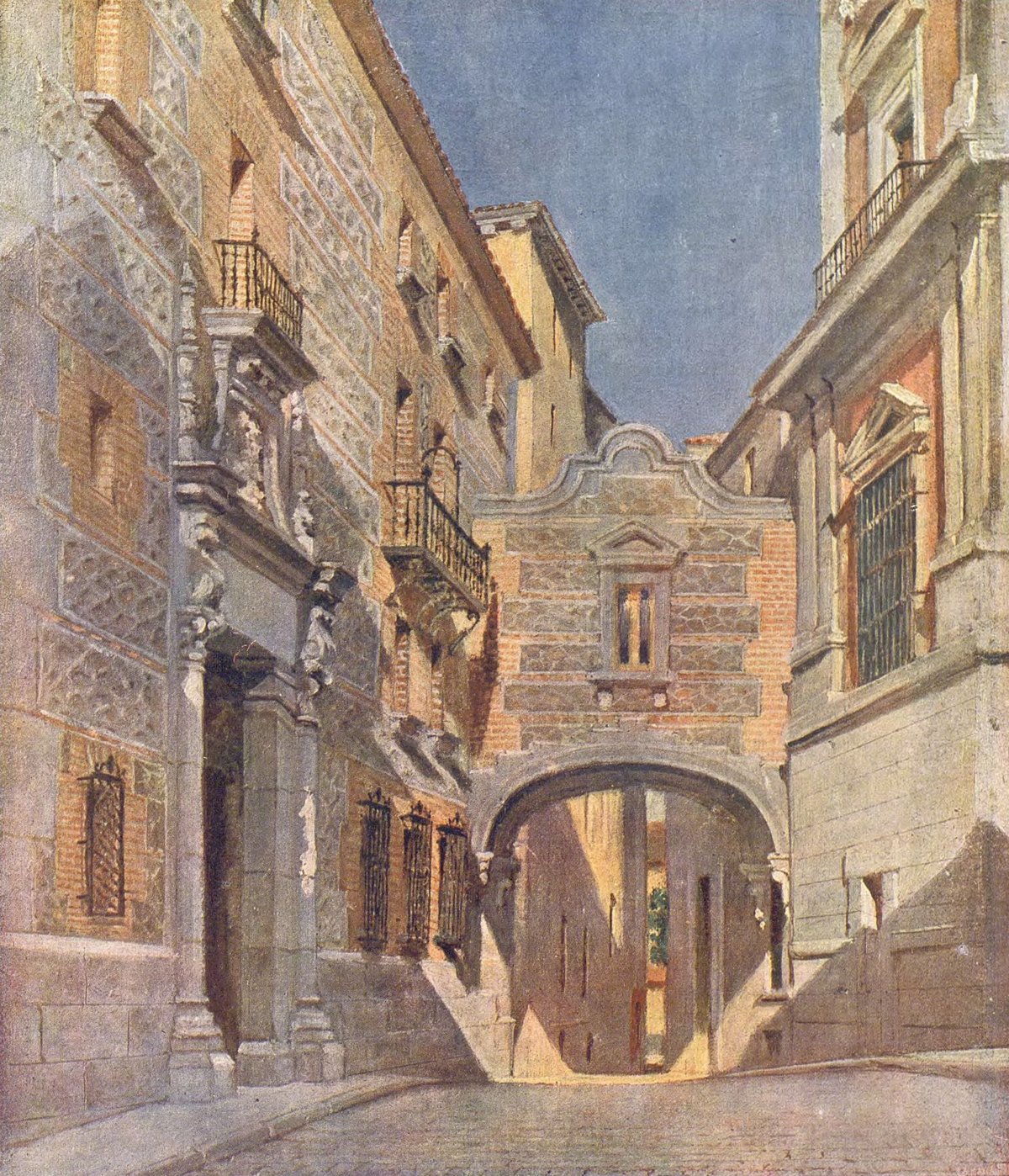 La casa de Cisneros in Plaza de la Villa watercolor by Muñoz Morillejo