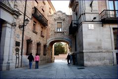 Street view of Calle de Madrid beside Plaza de la Villa with historical architecture in Madrid Spain