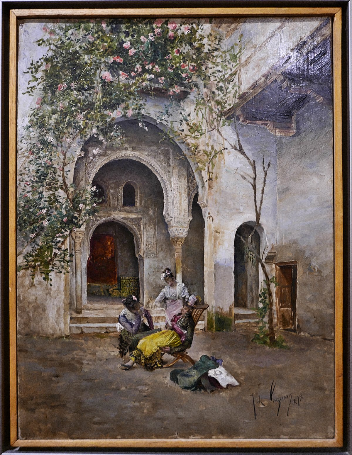 Oil painting of Patio de Mexuar by Juan Bautista de Guzmán, 1878