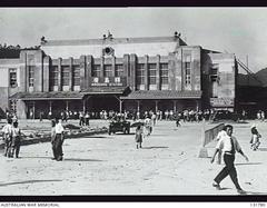 Rebuilt railway station one year after atomic bomb destruction