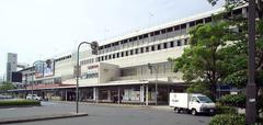 Hiroshima Station serving Shinkansen and preexisting lines under a cloudy blue sky