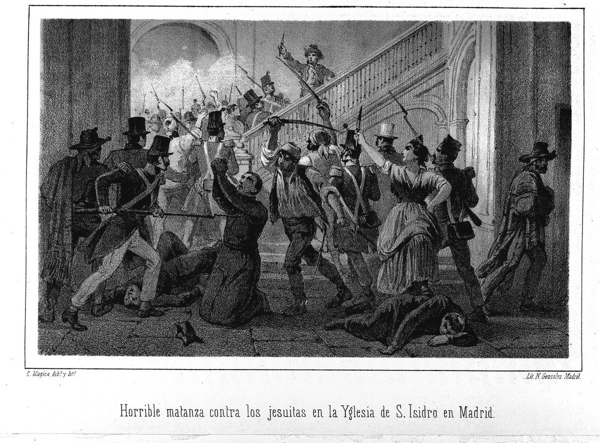 Horrible massacre of Jesuits in San Isidro church Madrid lithograph by Carlos Múgica