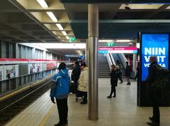 Herttoniemi metro station in Helsinki interior with platforms and trains on February 24, 2018