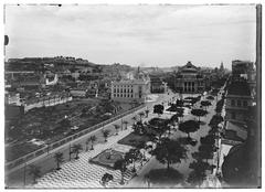 Construction scene at Cinelândia Square in Rio de Janeiro with municipal council building and municipal theater in the background