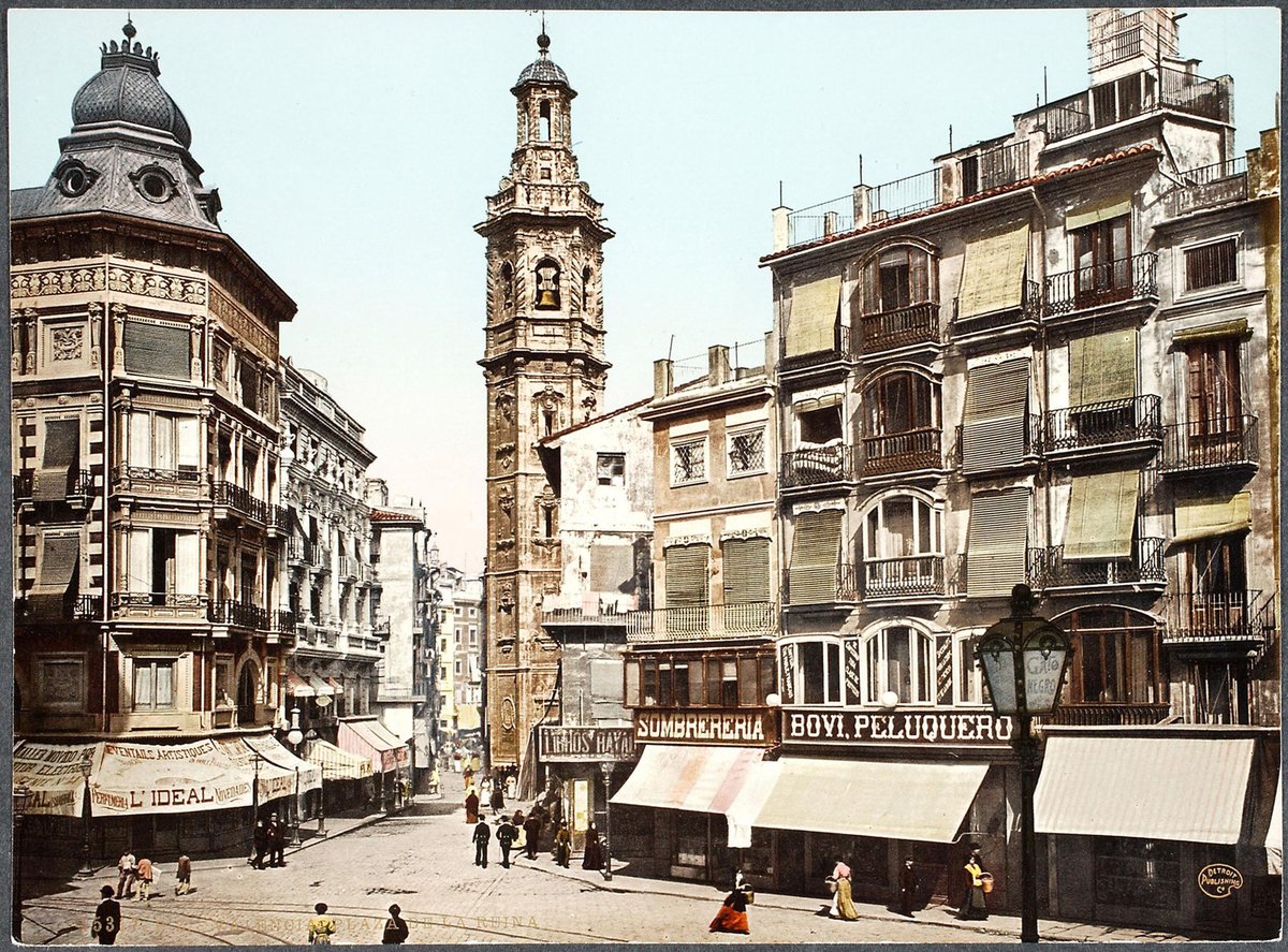 Plaza de la Reina in Valencia around 1880 vintage photolithograph