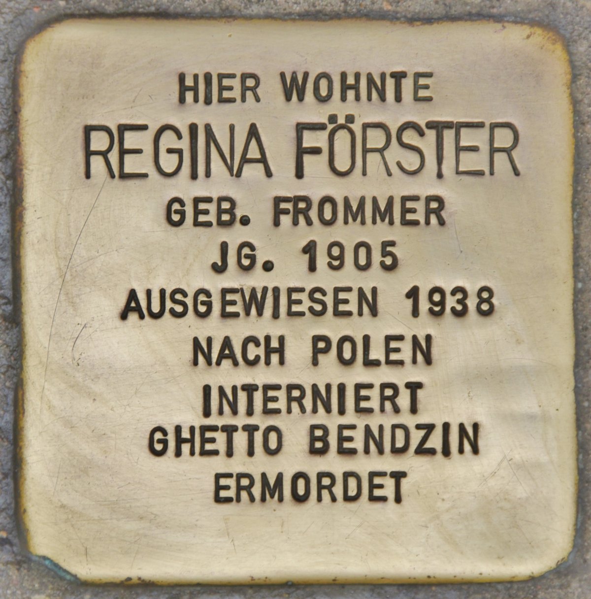 Stolperstein memorial stone dedicated to Regina Förster Geb. Frommer in Wiesbaden Germany