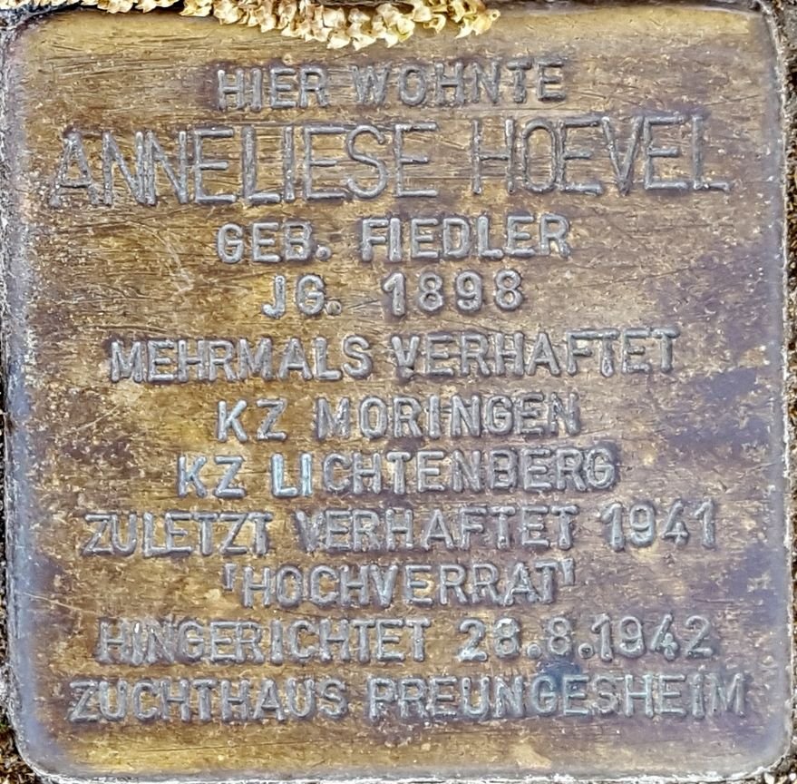 Stolperstein memorial stone dedicated to Anneliese Hoevel geb. Fiedler in Wiesbaden, Germany
