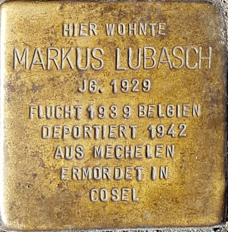 Stolperstein commemorating Markus Lubasch embedded in pavement in Wiesbaden, Germany
