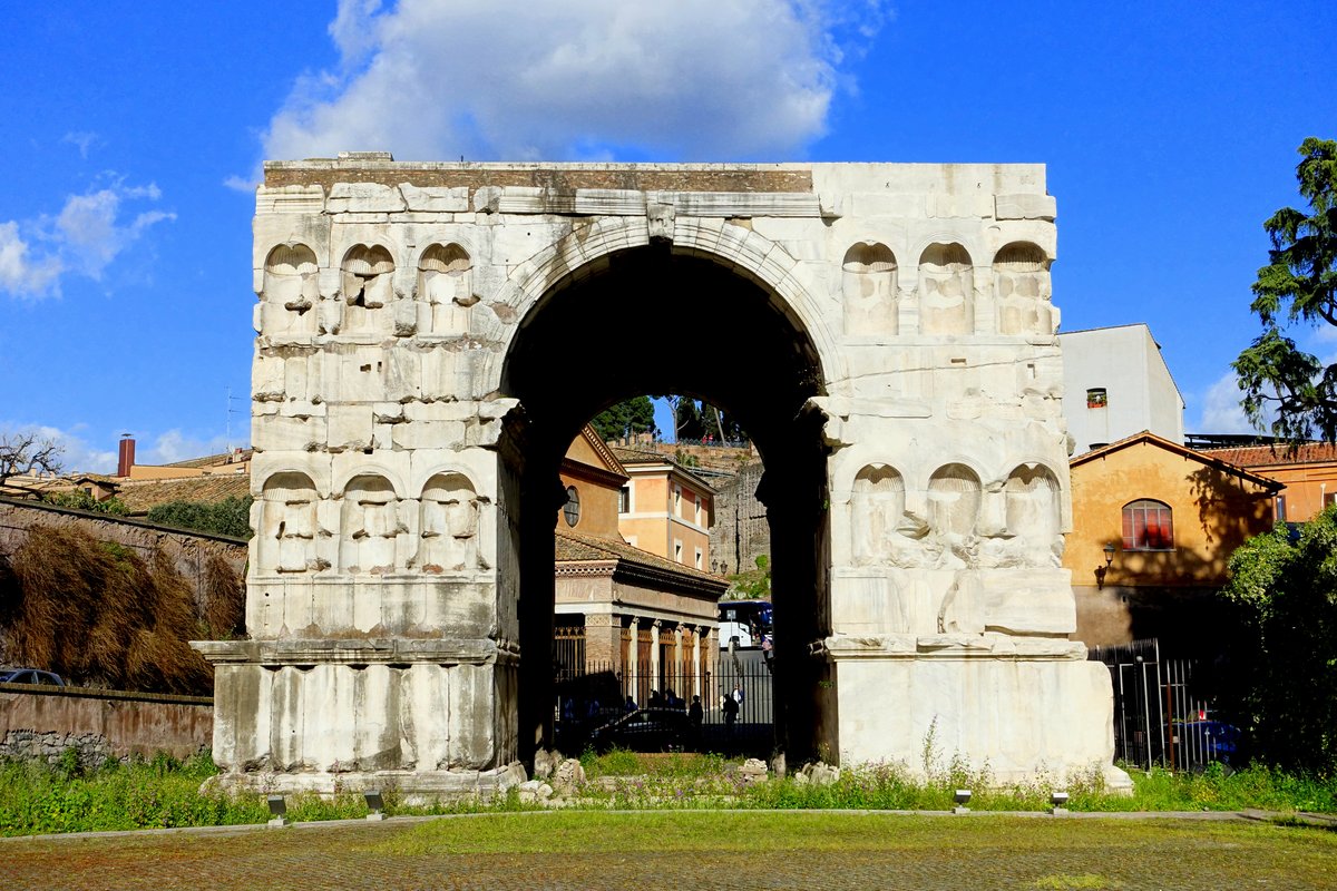 The Arch of Janus, an ancient four-faced Roman arch in Rome, Italy
