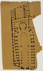 Architectural drawing of Saint-Etienne-du-Mont church plan, section, and elevation from 1861