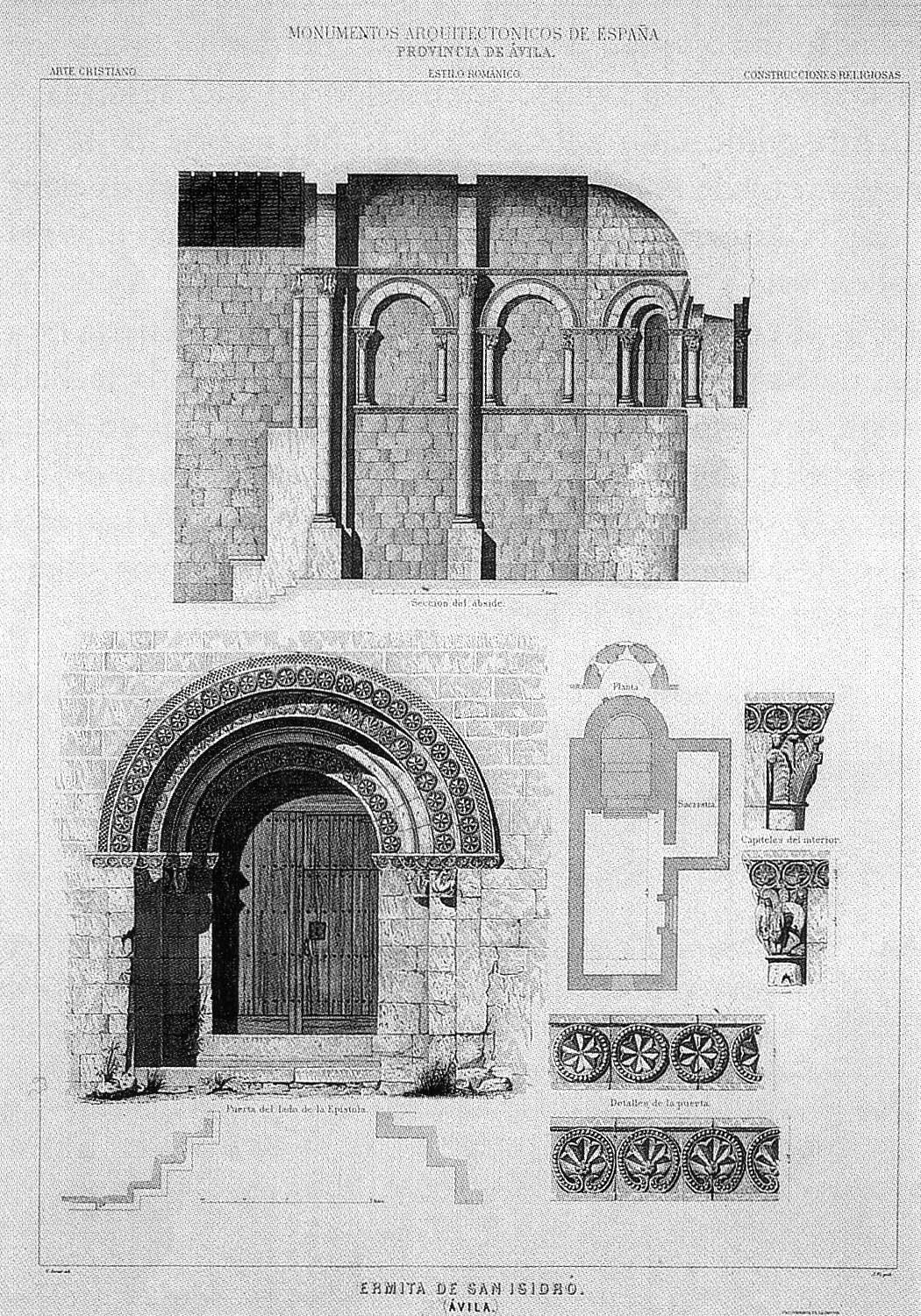 Ruins of Ermita de San Isidro in Retiro Park Madrid, architectural drawing
