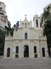 Eglise Sainte Devote church in Monaco exterior view on a sunny day