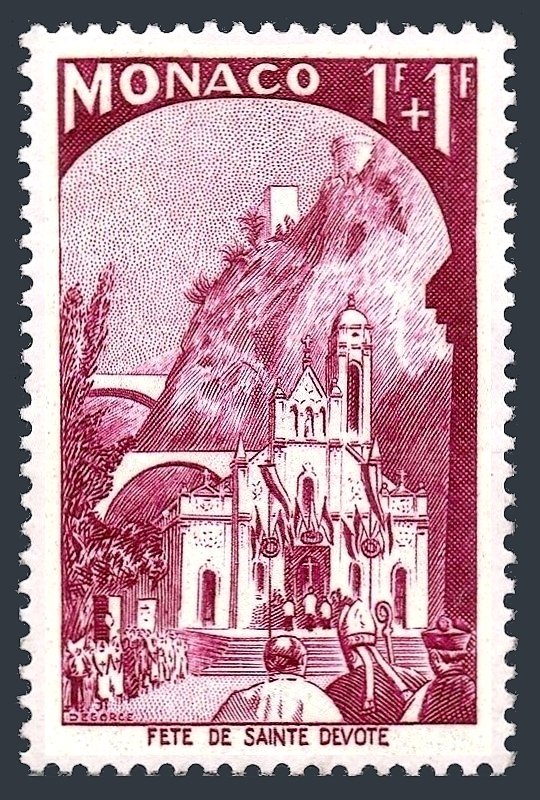 Fête de Sainte Dévote 1944 Monaco postage stamp featuring artwork by Georges Léo Degorce