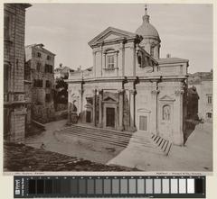 Exterior view of the Dubrovnik Cathedral (Dom) in Ragusa, historic city of Dubrovnik, early 1900s light print photograph
