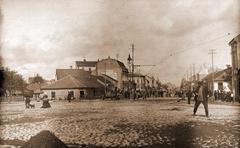 Trg Slavija square in Belgrade with historic buildings and busy streets in 1925