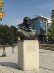 Bust of Dimitrije Tucović at Slavija Square with Hilton Hotel Belgrade in the background