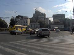 Slavija Square in the center of Belgrade with busy traffic and surrounding buildings