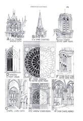 Close-up details of French Gothic architecture showing ornate stone carvings and intricate patterns