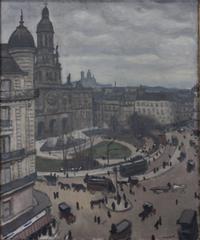 Painting of Place de la Trinité in Paris with people and buildings