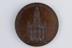 Copper medal showing laureate head of Napoleon III and view of Sainte-Trinité church inaugurated on November 7, 1867