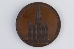 Copper medal commemorating the inauguration of the Church of the Holy Trinity on November 7, 1867, featuring a laurelled head of Napoleon III and architectural view