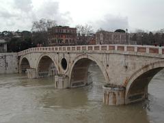 Rome Tevere River in flood with Ponte Sisto bridge