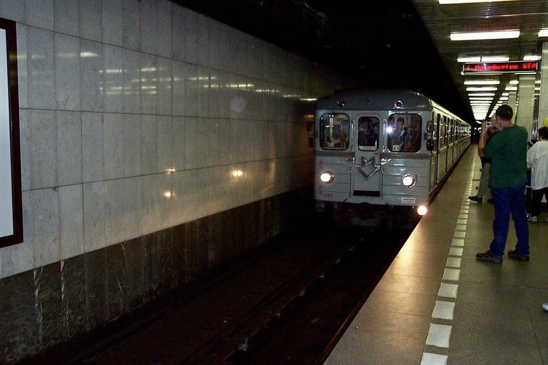 Kačerov metro station in Prague decorated for the 130th anniversary of public transit