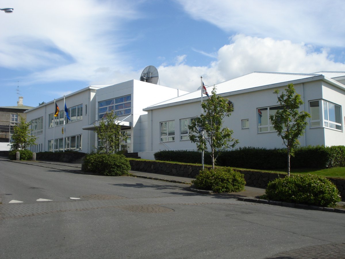 Exterior view of the German-British Embassy building in Reykjavik, Iceland