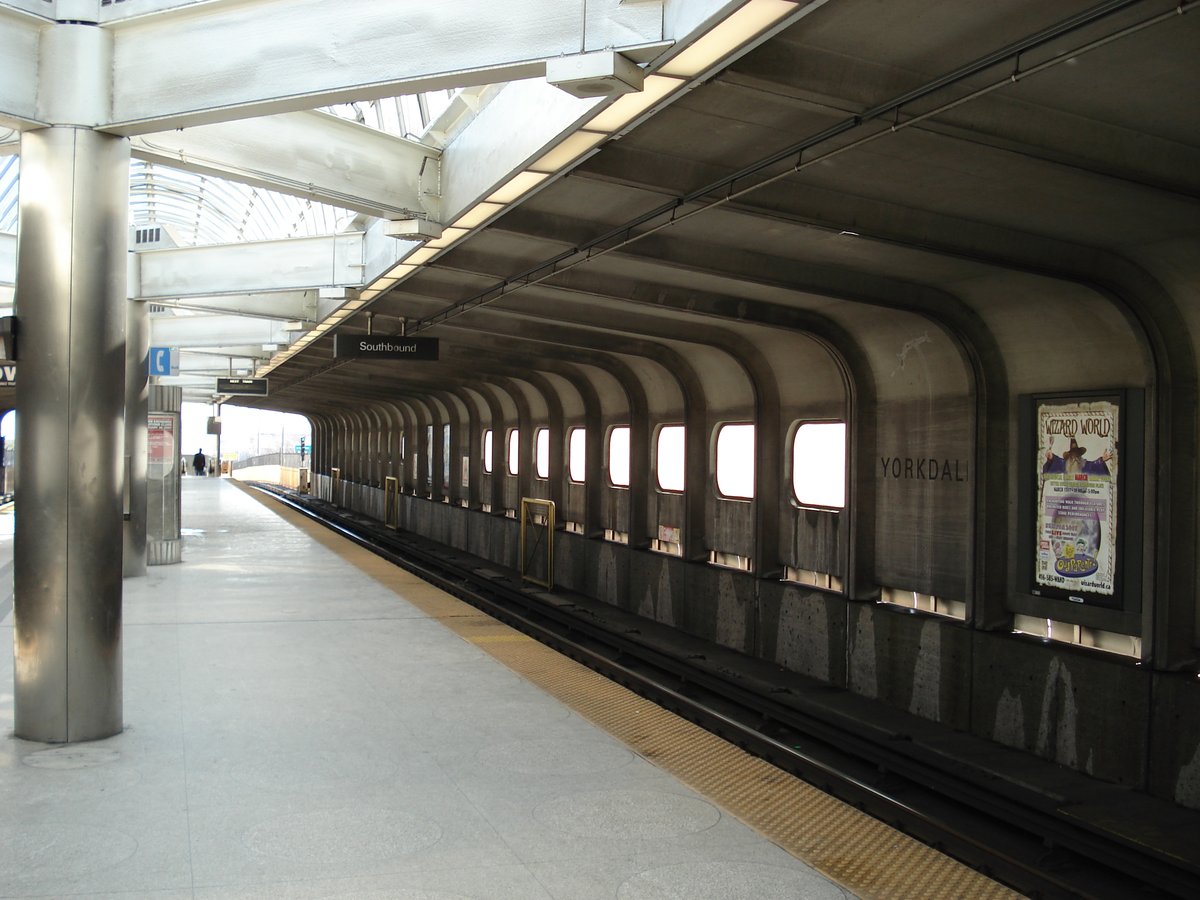 Yorkdale subway station entrance with surrounding urban landscape