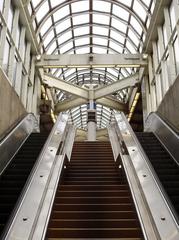 Looking up escalators to subway platform at Toronto Transit Commission Yorkdale station