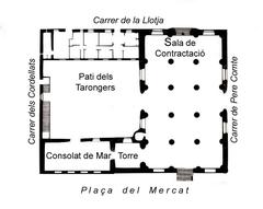 View of Pla de la Llotja de València with historic buildings and busy square