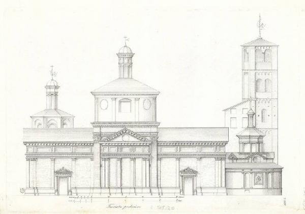 Rear view of the historic church Santa Maria presso San Satiro in Milan
