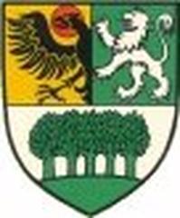 Coat of arms of Purkersdorf, Lower Austria with black eagle and red cross on white shield