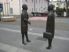 Statue of Leopold Mozart bidding farewell to Wolfgang A. Mozart in Purkersdorf