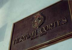 Marker indicating the tomb of Hernán Cortés at Hospital de Jesús in Mexico City