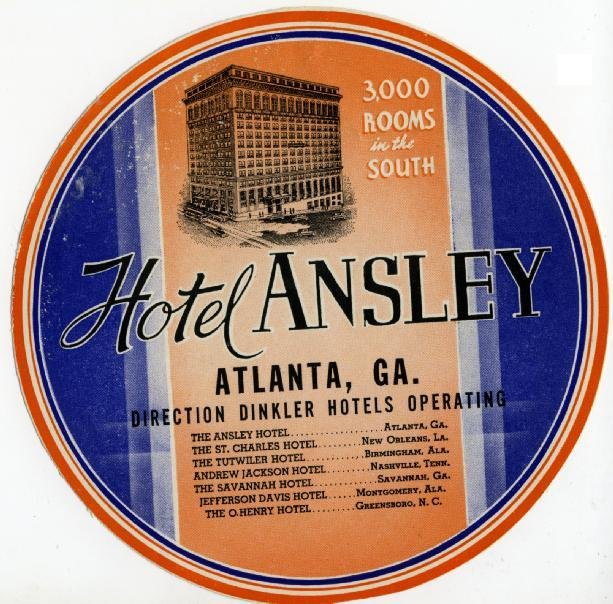 Hotel Ansley luggage sticker with vintage design