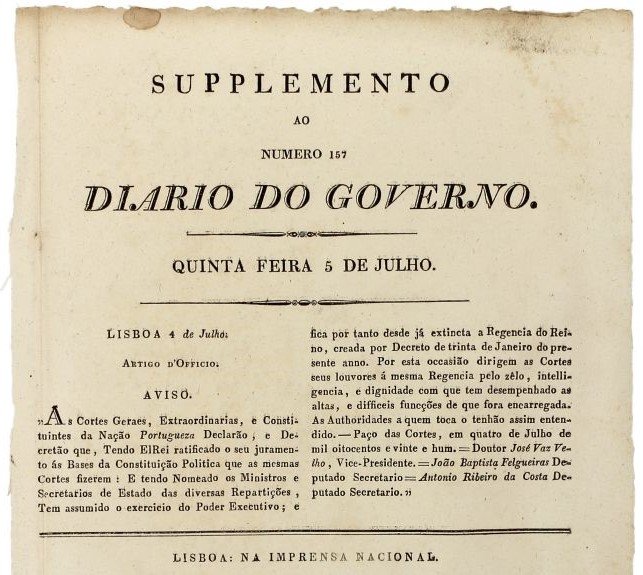 Documento das Cortes Gerais e Extraordinárias da Nação Portuguesa de 1821