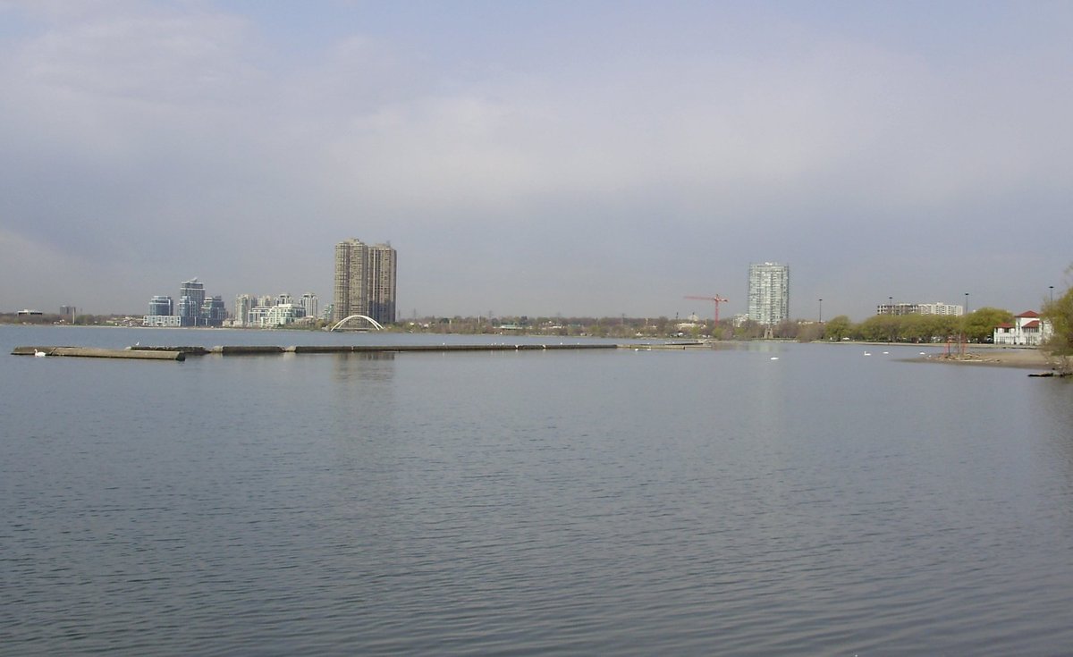 View of Etobicoke and Humber Bay Arch Bridge from Budapest Park in Toronto