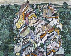 The Old City III painting by Egon Schiele showing a town among greenery