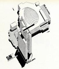 Axonometric view of the Völkerbund Palace design by Hannes Meyer and Hans Wittwer