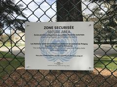 Warning sign at the entrance of the Palace of Nations in Geneva